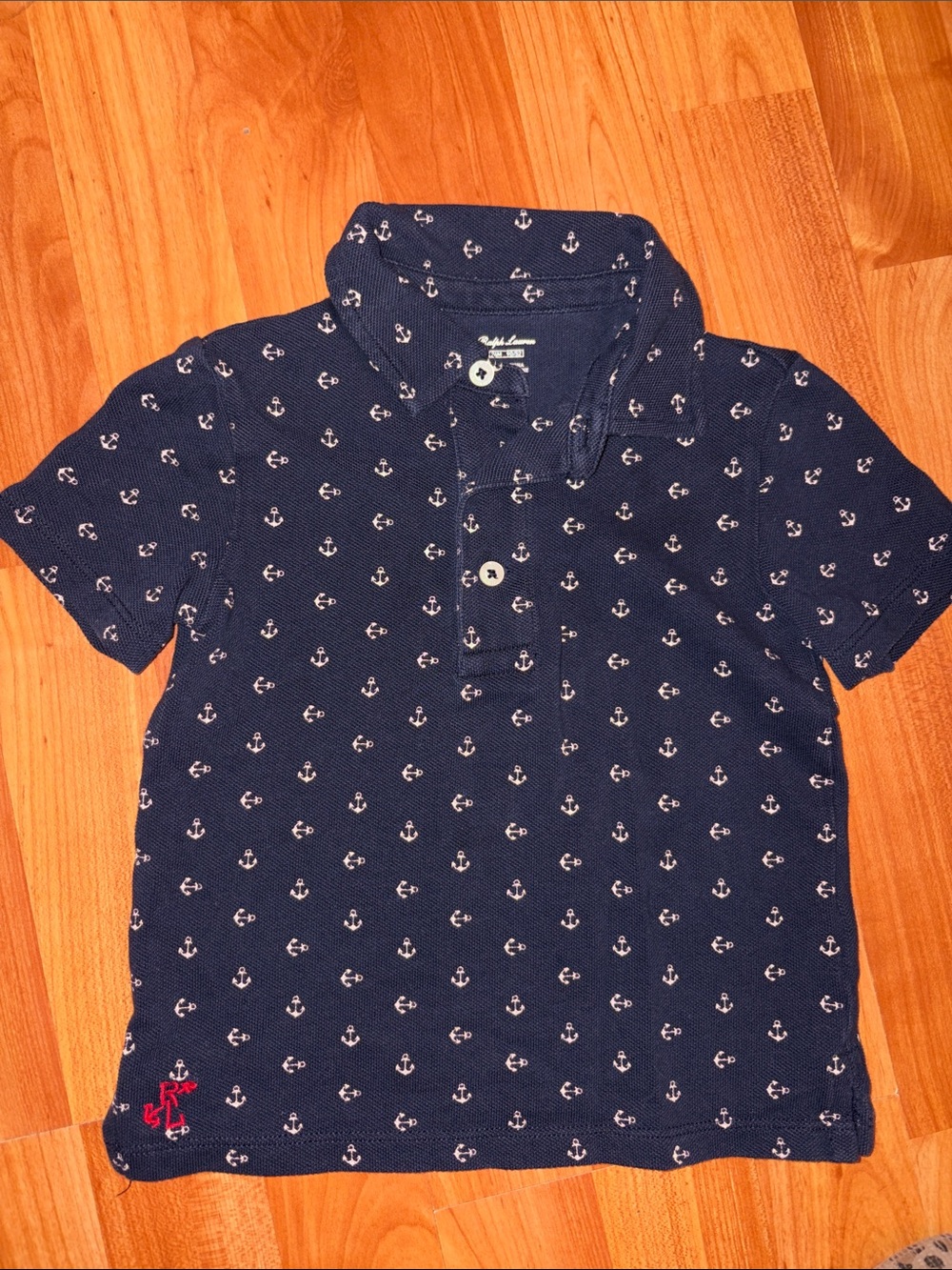 Ralph Lauren Navy Polo with White Anchor Print - Kids
